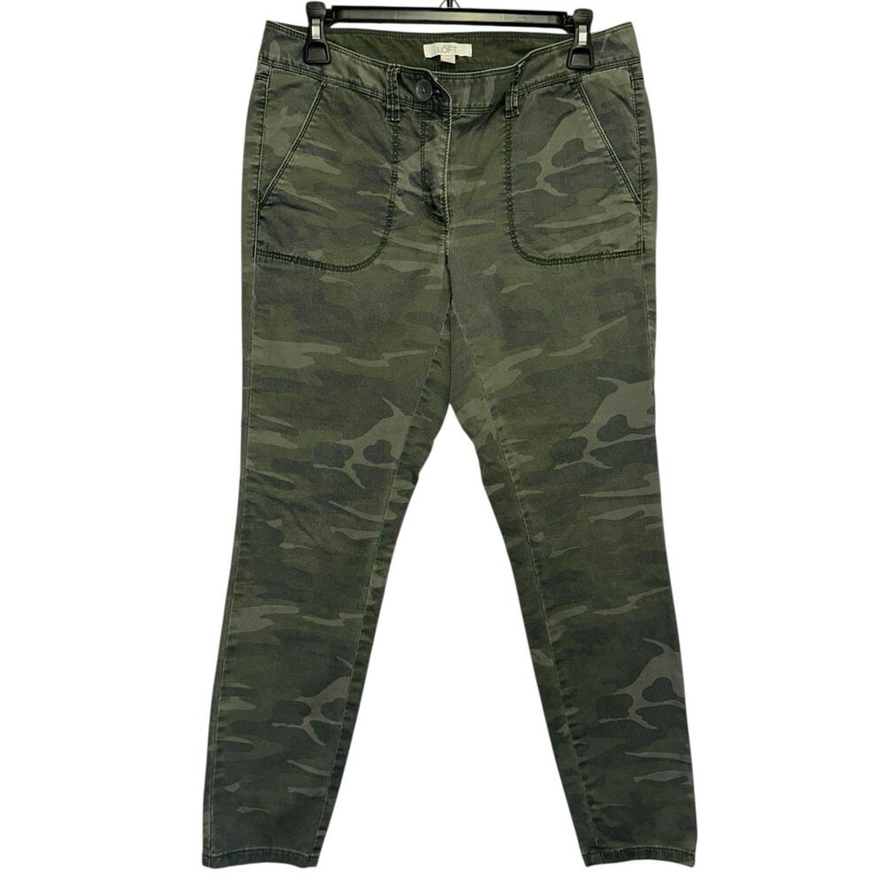 LOFT Camo Pants Petite‎ 6 Green Utility Stretch Casual Military Style